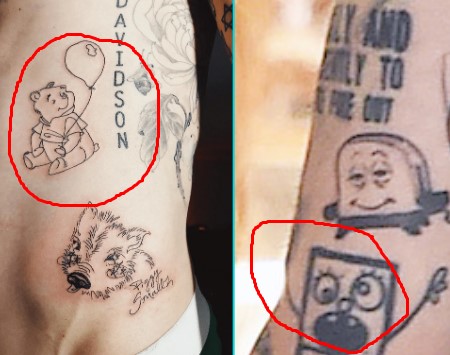 Pete Davidson got many tattoo of the fictional characters in his body.