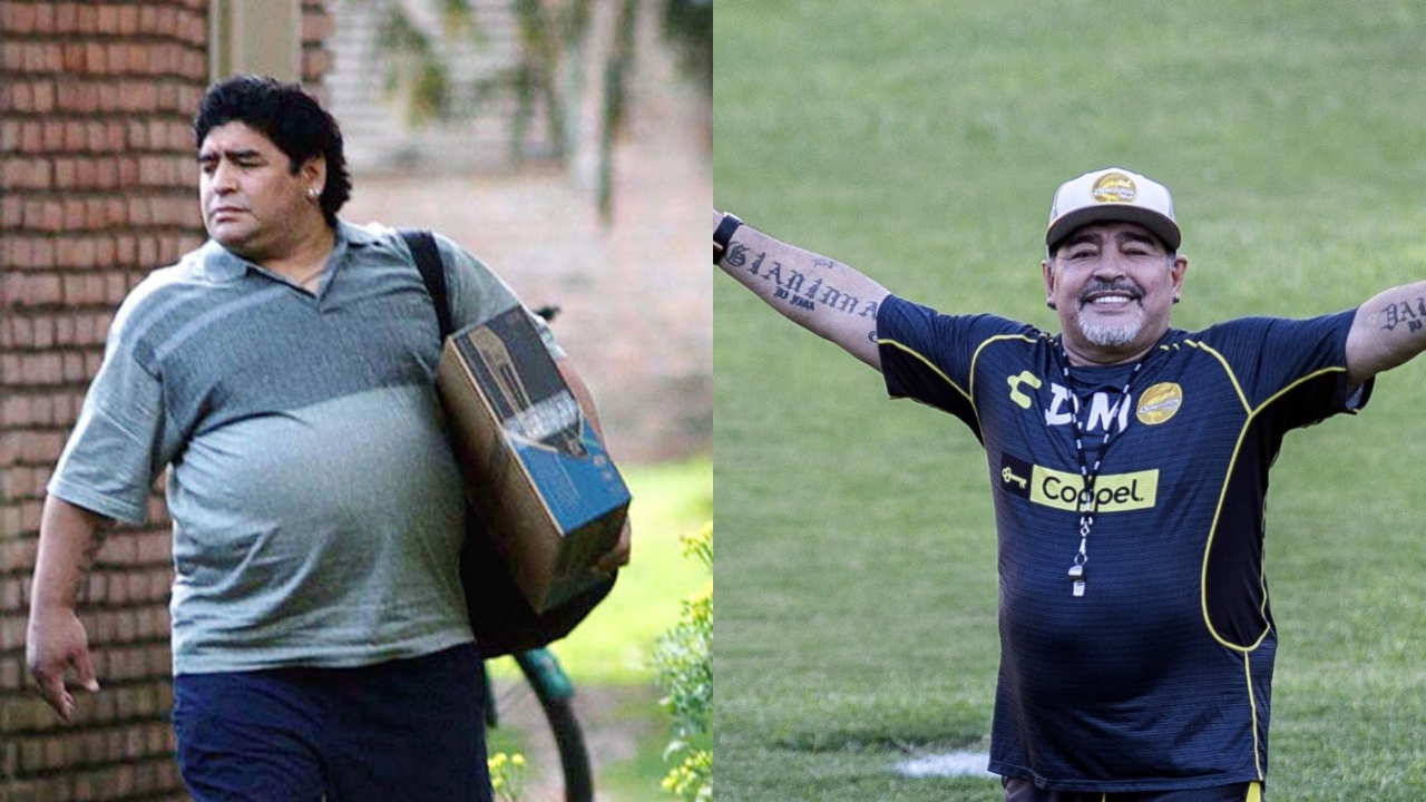 Diego Maradona before and after weight loss.