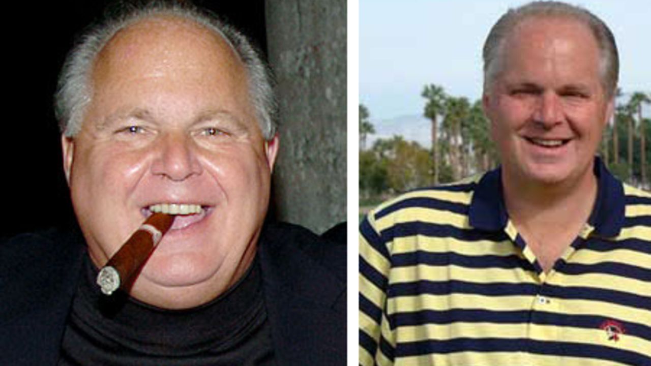 Rush Limbaugh before and after 90 pounds weight loss.