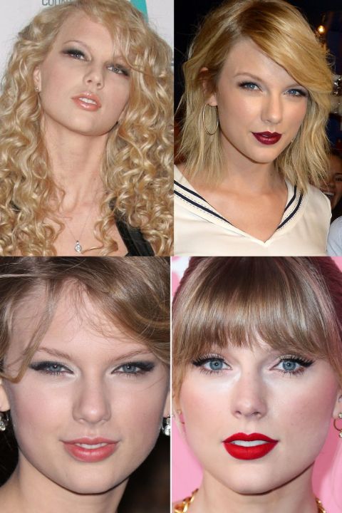 Taylor Swift before and after alleged plastic surgery.