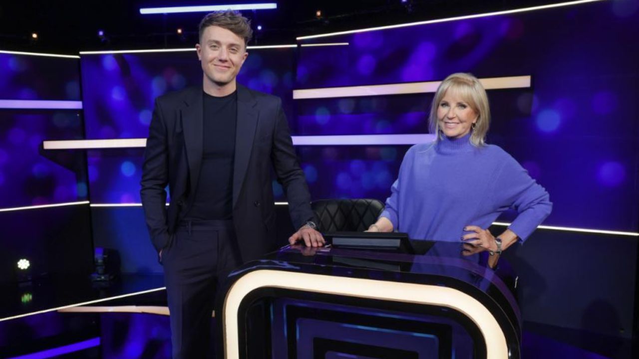 Sarah Greene with her BBC's The Finish Line co-host, Roman Kemp.