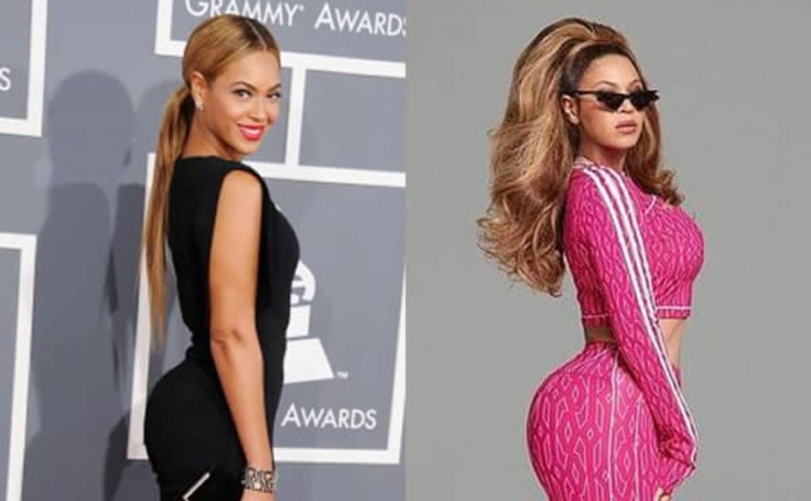 Beyoncé before and after a BBL. weightandskin.com